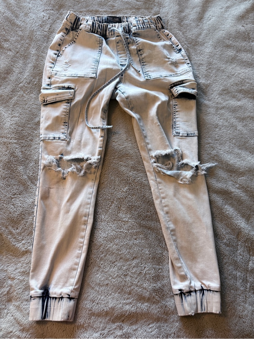 WAX Jean Los Angeles Women's Acid Wash Distressed Denim Cargo Joggers - Size M